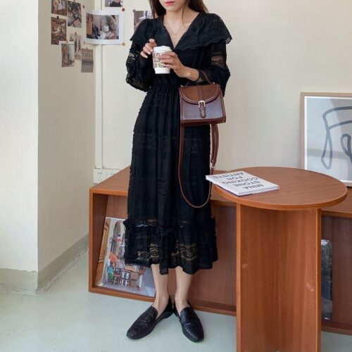 Spring V-Neck Long Sleeves Long Lace Midi Dress - Image 8