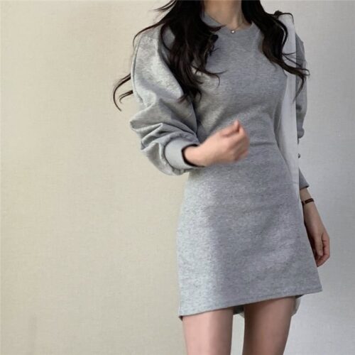 Autumn O-Neck Long Sleeves Solid Backless Minimalist Mini Dress - Image 2