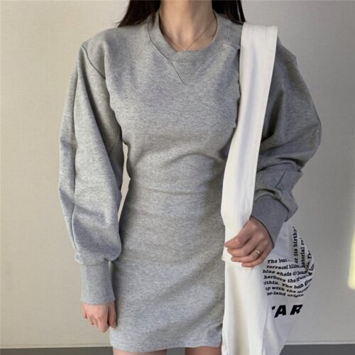 Autumn O-Neck Long Sleeves Solid Backless Minimalist Mini Dress - Image 4