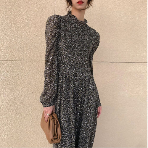 Long Sleeves Waist-Controlled Floral Print Maxi Dress
