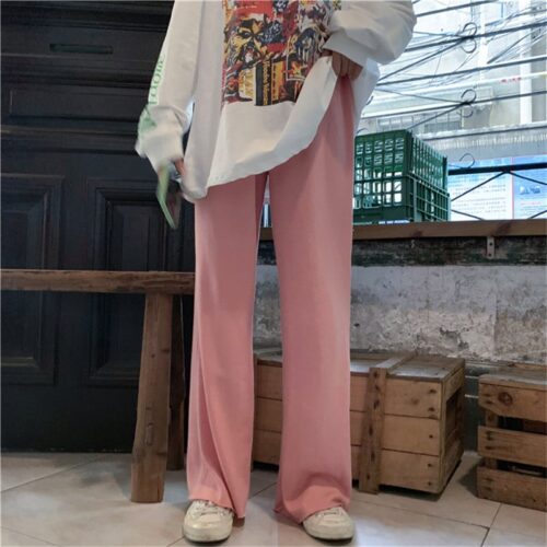 Autumn / Winter High Waist Elastic Broadcloth Straight Solid Pants - Image 5