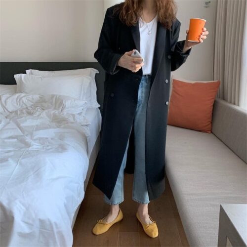 Winter Notched Collar Double-Breasted Loose Woolen Overcoat - Image 3