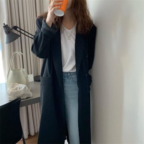 Winter Notched Collar Double-Breasted Loose Woolen Overcoat - Image 2