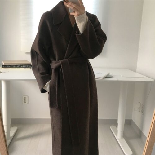 Solid Woolen Overcoat with Belt