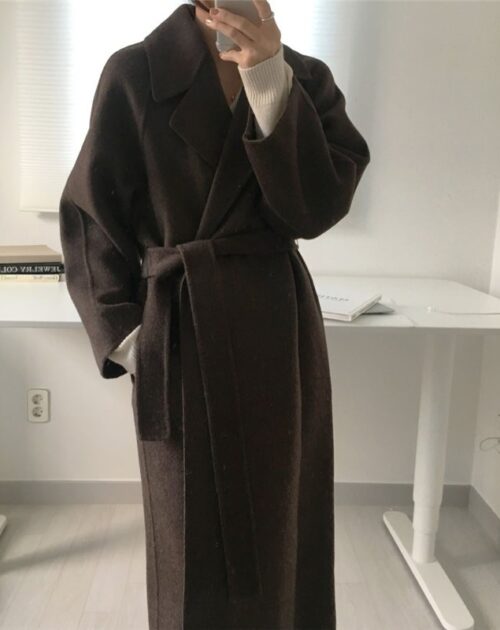 Solid Woolen Overcoat with Belt