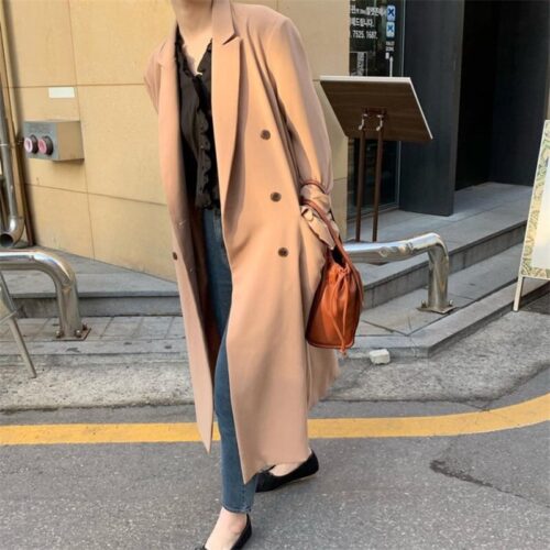 Winter Notched Collar Double-Breasted Loose Woolen Overcoat - Image 4