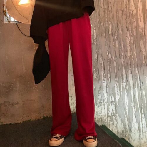 Autumn / Winter High Waist Elastic Broadcloth Straight Solid Pants - Image 3