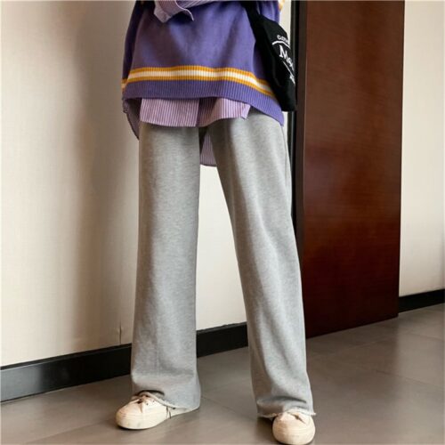 Autumn / Winter High Waist Elastic Broadcloth Straight Solid Pants - Image 2