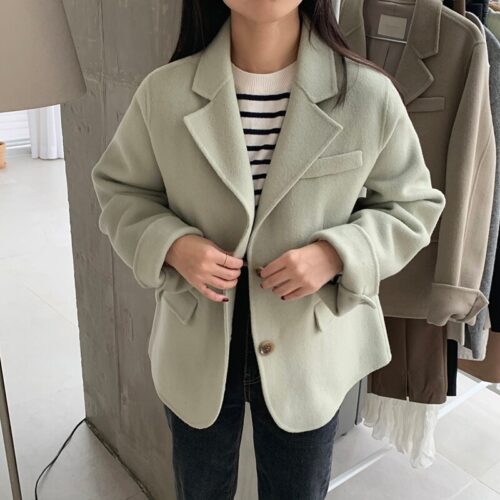 Winter Korean Notched Collar Solid Woolen Short Coat - Image 5