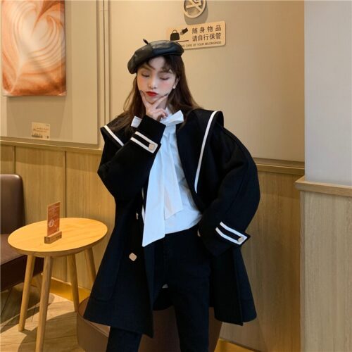 Winter Korean Big Lapel Collar Mid-Long Faux Woolen Coat - Image 2