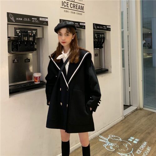 Winter Korean Big Lapel Collar Mid-Long Faux Woolen Coat - Image 6