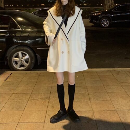 Winter Korean Big Lapel Collar Mid-Long Faux Woolen Coat - Image 5