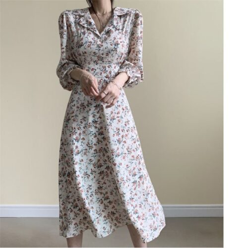Waist-Controlled Floral Print Midi Dress