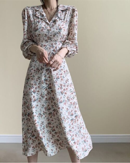 Waist-Controlled Floral Print Midi Dress