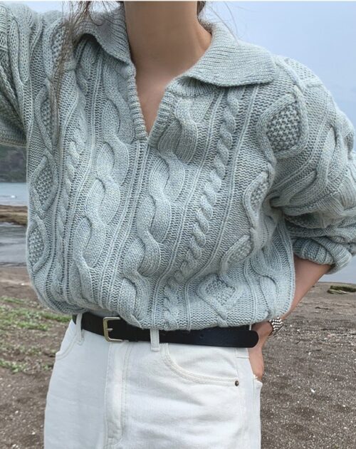 Winter Turn-down Collar Solid Twist Sweater