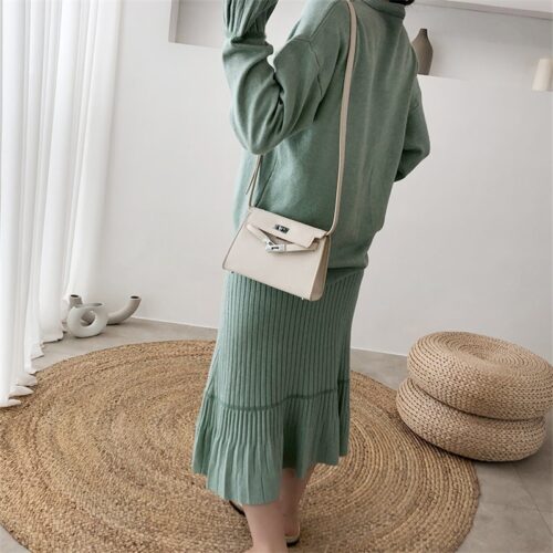 Autumn/Winter V-Neck Flare Sleeves Jumper and A-Line Midi Skirt - Image 4