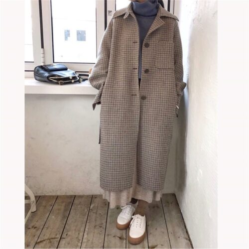 houndstooth woolen overcoat