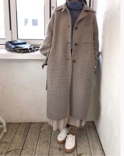 houndstooth woolen overcoat