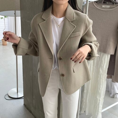 Winter Korean Notched Collar Solid Woolen Short Coat - Image 2