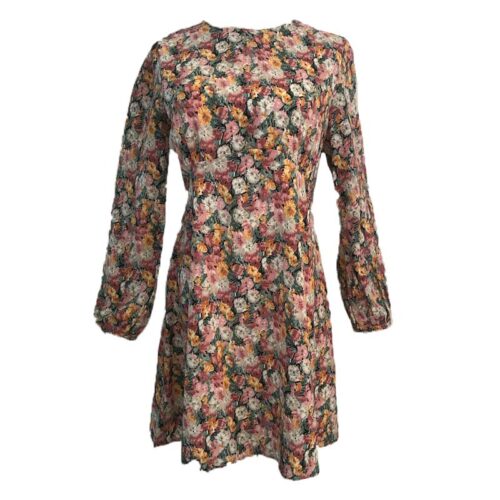 O-Neck Long Sleeves Floral Print Lace-Up Slim Mini Dress