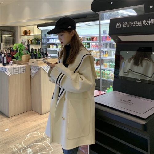 Winter Korean Big Lapel Collar Mid-Long Faux Woolen Coat - Image 4