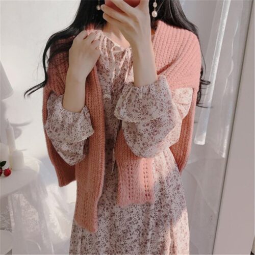 Autumn Puritan Collar Long Sleeves Chiffon Floral Print Lace-Up Slim Midi Dress - Image 2