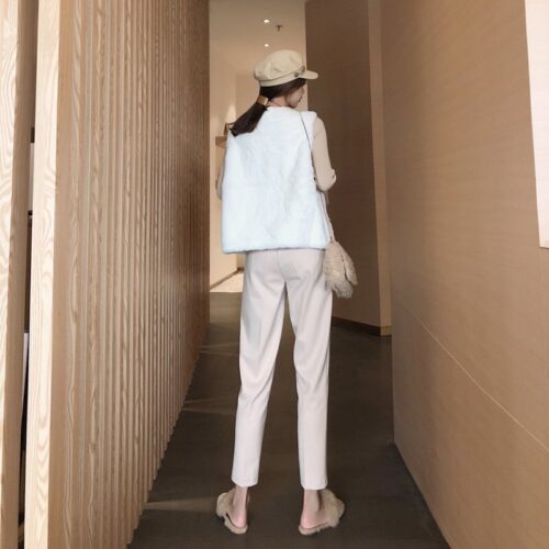 Autumn / Winter High Waist Thick Broadcloth Solid Pants - Image 4