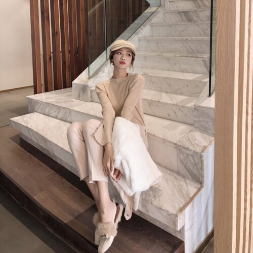 Autumn / Winter High Waist Thick Broadcloth Solid Pants - Image 6