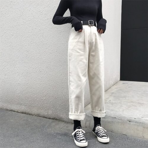 Natural Waist Zipper Fly Thin Solid loose Pants