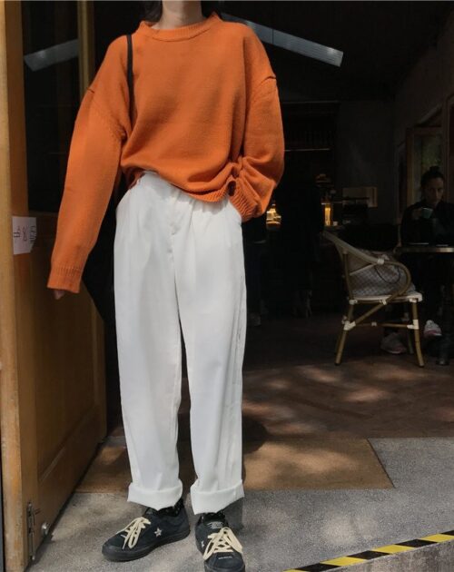 Elastic High Waist Straight Solid Pants