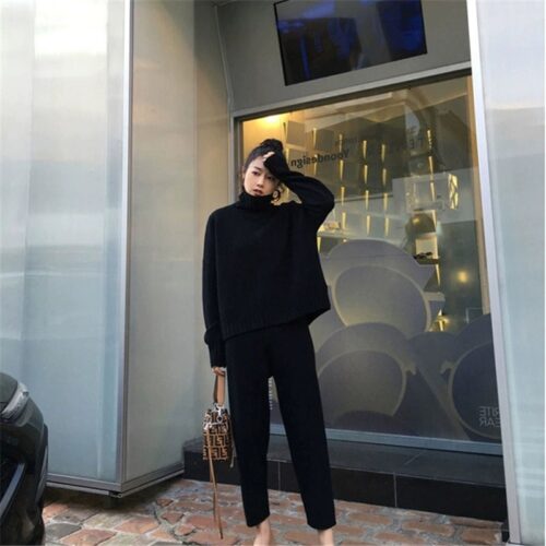 Autumn / Winter Turtleneck Sweater and Straight Solid Pants - Image 2
