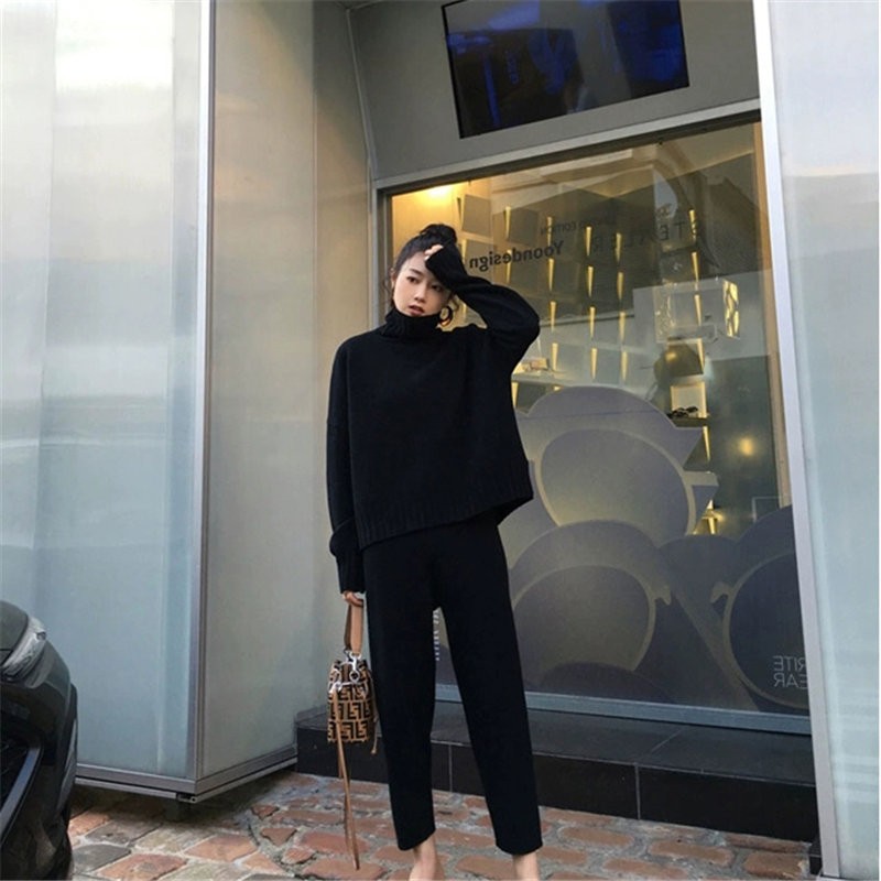 Autumn / Winter Turtleneck Sweater and Straight Solid Pants – Snazzyholic