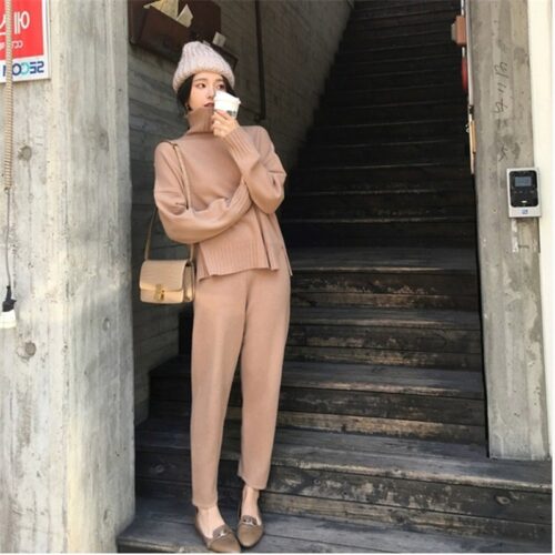 Autumn / Winter Turtleneck Sweater and Straight Solid Pants - Image 3