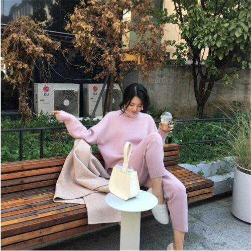 Autumn / Winter Turtleneck Sweater and Straight Solid Pants - Image 6
