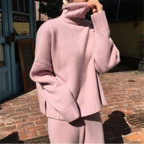 Autumn / Winter Turtleneck Sweater and Straight Solid Pants - Image 5