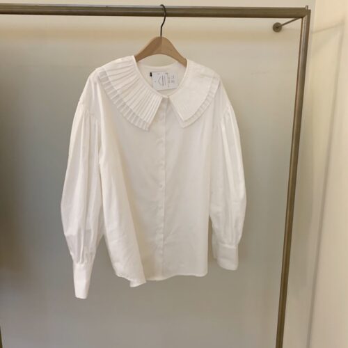 Spring / Autumn Korean Pilgrim Collar Long Sleeves White Blouse - Image 4