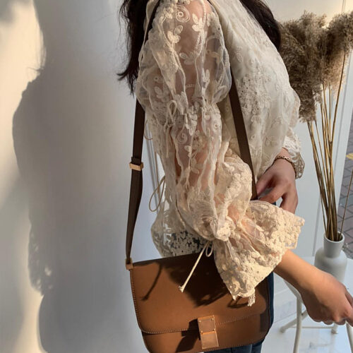 Spring / Summer O-Neck Long Sleeves Embroidery Floral Lace Blouse - Image 2
