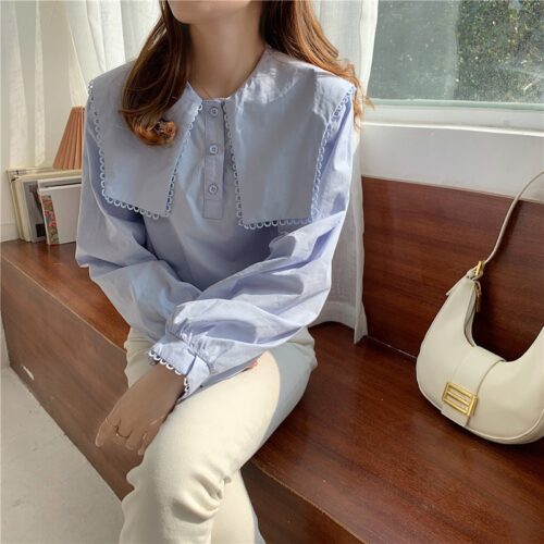 Autumn Puritan collar Long Sleeves Solid Blouse
