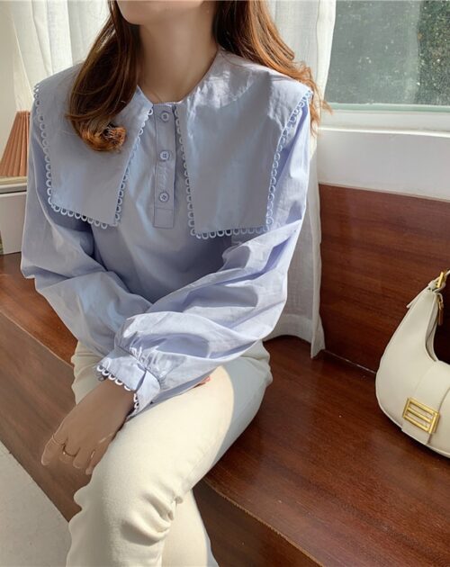 Autumn Puritan collar Long Sleeves Solid Blouse