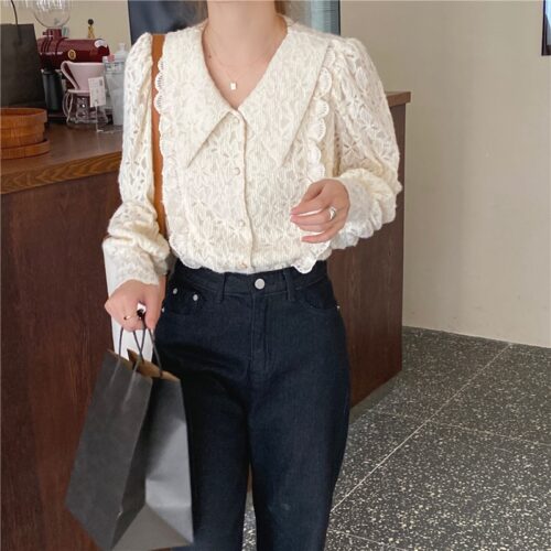 Spring / Autumn Chelsea Collar Long Sleeves Lace Blouse - Image 5