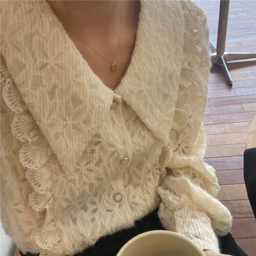 Spring / Autumn Chelsea Collar Long Sleeves Lace Blouse - Image 2