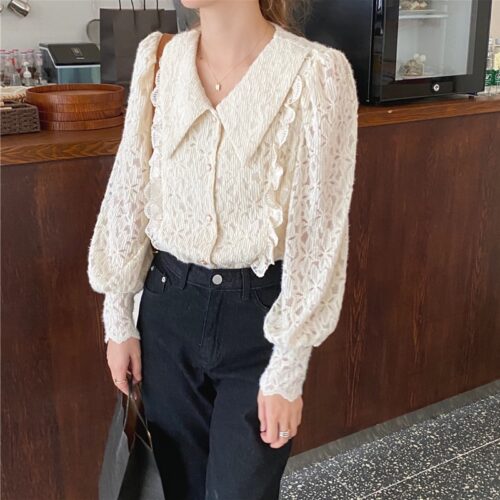 Spring / Autumn Chelsea Collar Long Sleeves Lace Blouse - Image 4