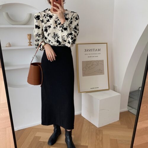 Spring / Autumn Korean O-Neck Long Sleeves Two-Button Cuffs Floral Print Blouse - Image 3