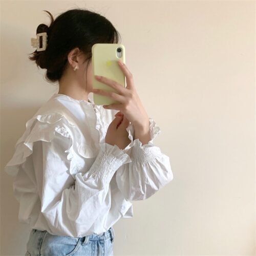 Spring / Autumn Double-Layer Ruffles Collar Long Petal Sleeves Loose Blouse - Image 4
