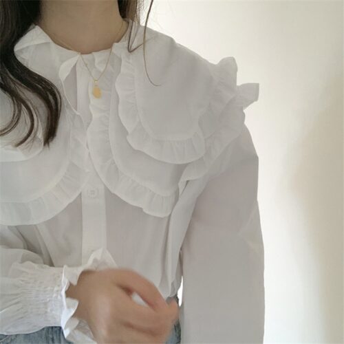 Spring / Autumn Double-Layer Ruffles Collar Long Petal Sleeves Loose Blouse - Image 2