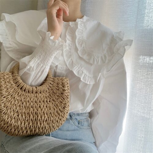 Spring / Autumn Double-Layer Ruffles Collar Long Petal Sleeves Loose Blouse - Image 5