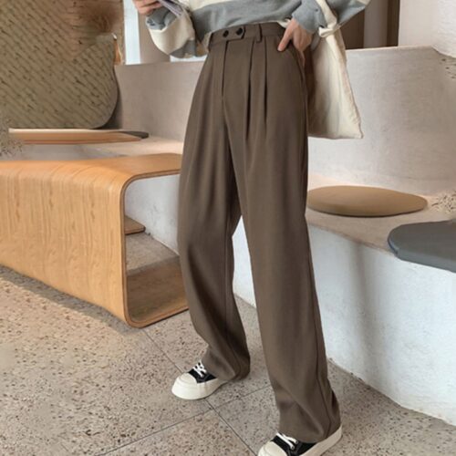 Buttons Zipper Pockets Solid Pants