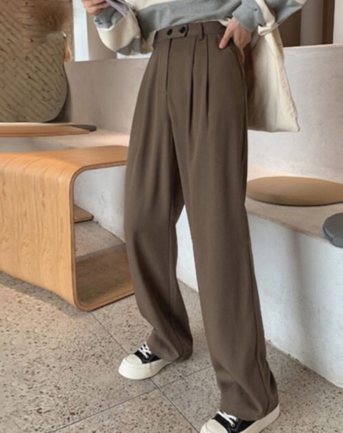 Buttons Zipper Pockets Solid Pants