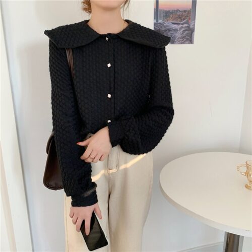 Spring / Autumn Big Lapel Collar Long Sleeves French Lace Buttons Blouse - Image 5