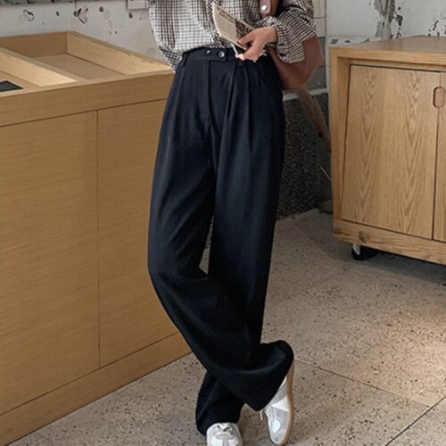 Spring / Autumn Korean Buttons Zipper Pockets Solid Pants - Image 4